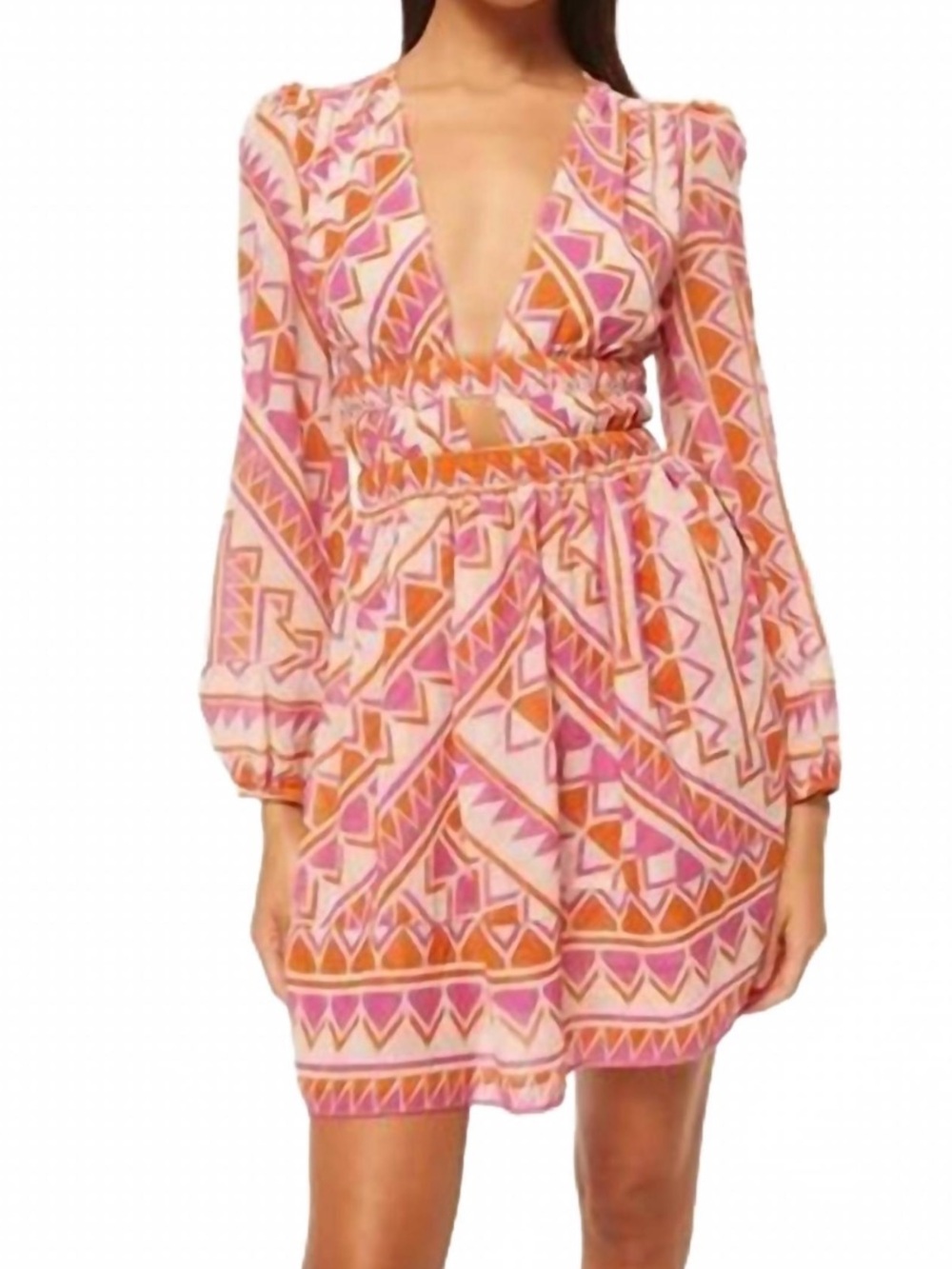 Misa NWT rana aperol vibrant geo print cutout chiffon mini dress sz s